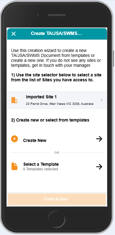 How to create a TA/JSA/SWMS/RAM in the SiteConnect Mobile App